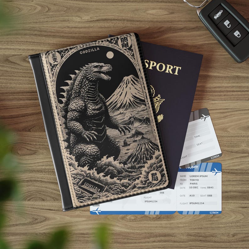 Vintage Godzilla Passport Cover | Travel Essentials, Unique Gift, Jetsetter Accessory, Anime Lover Must Have, Adventure Gear image 1