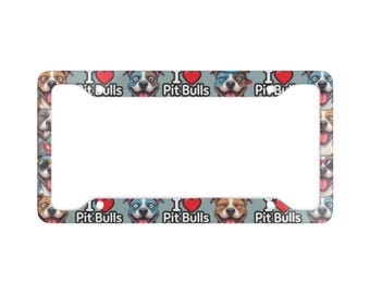 I Herz Pit Bulls Nummernschild-Rahmen | Pitbull Hundegesichter, Pfotenabdruck Bordüre
