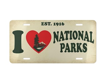 I Heart National Parks Vanity Plate | Established 1916 metal license plate