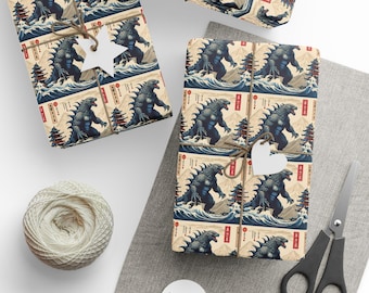 Vintage Godzilla Wrapping Paper, Kaiju Gift Wrap, Godzilla Gift, Japanese Art, Vintage Christmas Wrapping Paper or Birthday Wrapping Paper
