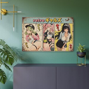 Retro Anime Girls Metal Sign | Vintage Manga Panel Wall Art image 18