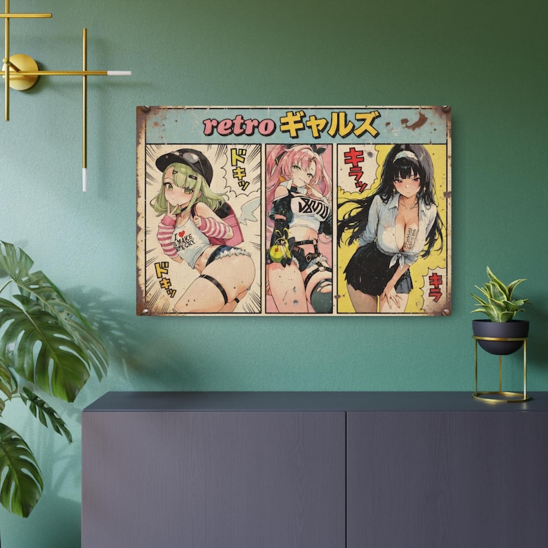 Retro Anime Girls Metal Sign | Vintage Manga Panel Wall Art image 18