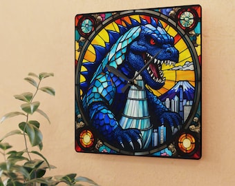 Godzilla Wall Clock, Stained Glass Look Acrylic Art, Emotional Support Home Decor, Godzilla Artwork, Unique Clock Gift, Decorative Wall Art