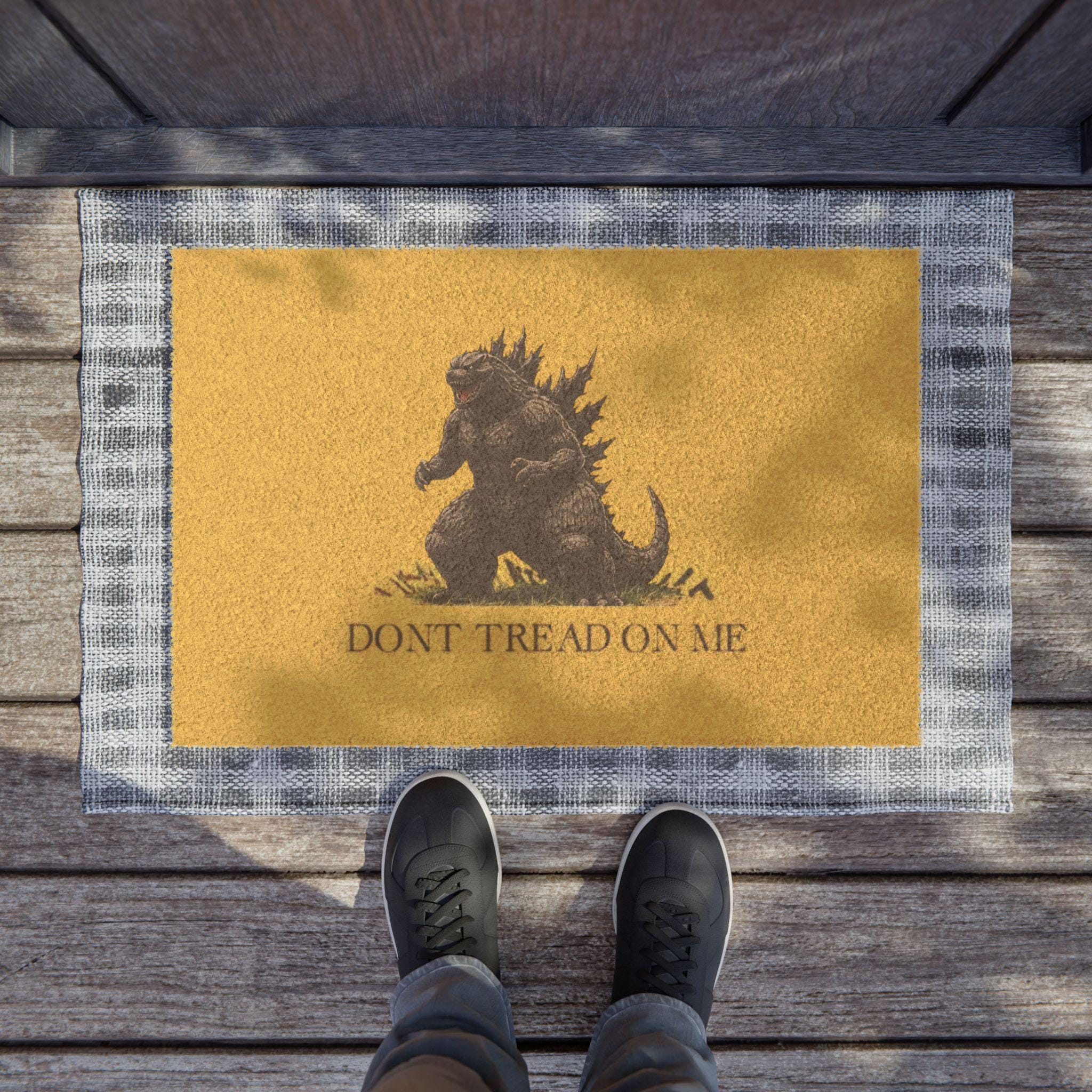 Godzilla Gadsden Flag Coir Doormat: Funny Outdoor Welcome Mat