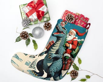 Godzilla Christmas Stocking: Vintage Santa Decor, Kids Xmas Gift