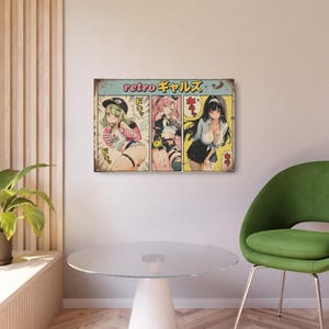 Retro Anime Girls Metal Sign | Vintage Manga Panel Wall Art image 3