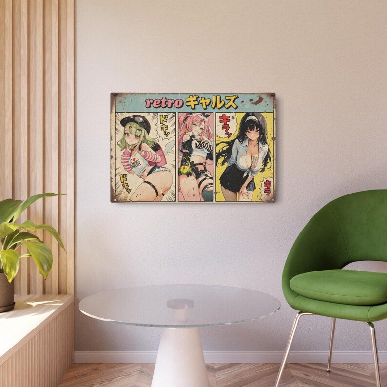 Retro Anime Girls Metal Sign | Vintage Manga Panel Wall Art image 3