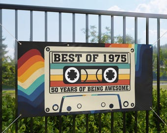 Birthday Banner, 1975 Party Decor, 50th Decor, 70s Birthday Banner, Matte Banner