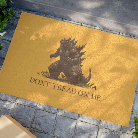 Godzilla Gadsden Flag Coir Doormat: Funny Outdoor Welcome Mat