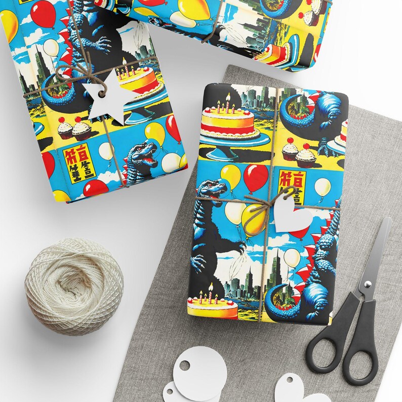 Wrapping Paper, Godzilla Birthday Party Gift Wrap, Japanese Comic Book Monster Art, Vintage Wrapping Paper, Birthday Gift Wrap, Unique Gift image 6