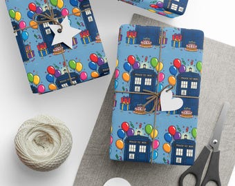 Papier cadeau anniversaire TARDIS | Emballage cadeau science-fiction pour télévision britannique