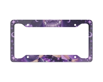 PNG Tuber Purple Moon Catgirl License Plate Frame | Anime Kawaii Astrological Crescent