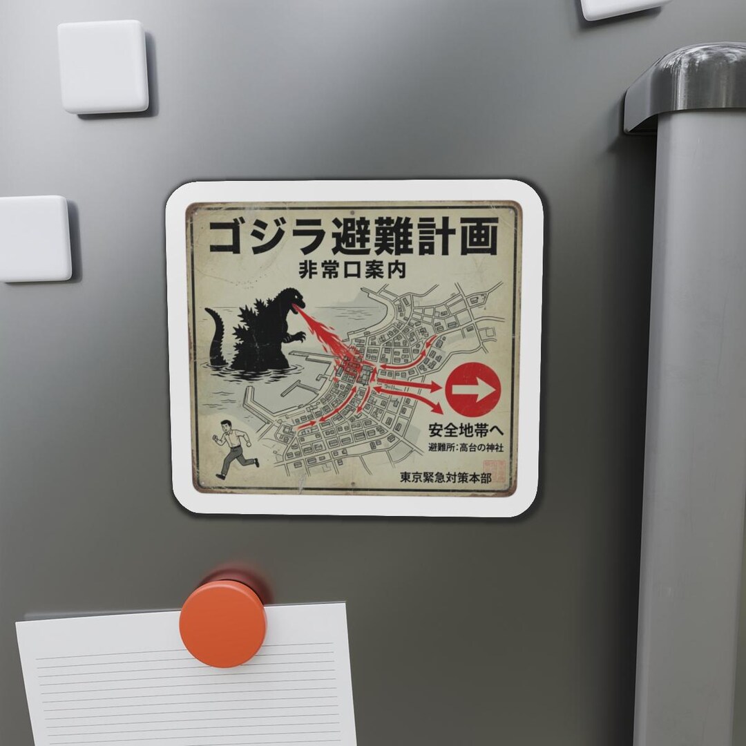 Godzilla Map Godzilla Evacuation Map Magnet | Kaiju City Map Die-cut Magnet - Etsy