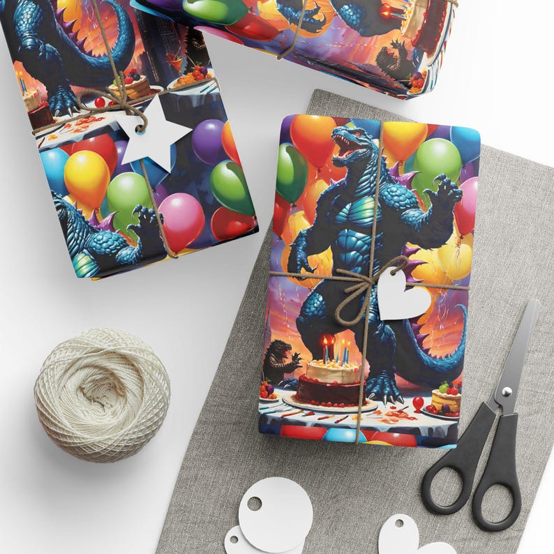 Godzilla Birthday Wrapping Paper, Custom Gift Wrap, Luxury Birthday Decoration, Unique Party Supplies, Kaiju Theme Decor, Personalized image 10