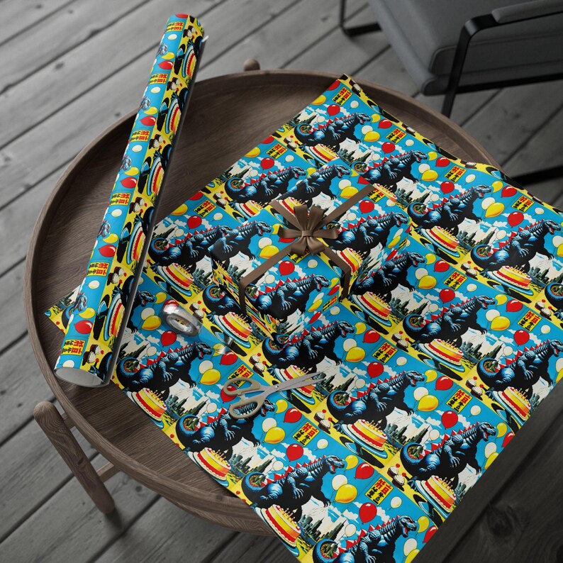 Wrapping Paper, Godzilla Birthday Party Gift Wrap, Japanese Comic Book Monster Art, Vintage Wrapping Paper, Birthday Gift Wrap, Unique Gift image 7
