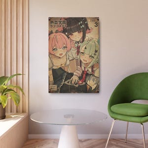 Anime Trio Poster Metal Art Sign | Kawaii Schoolgirls Vintage Manga Style