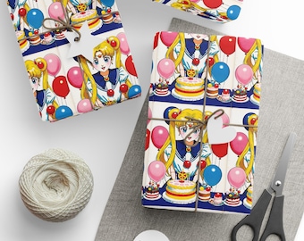 Wrapping Paper, Anime Girl Birthday Gift Wrap, Vintage Manga Decorations, Birthday Wrap Sheets, Anime Theme Party Supplies