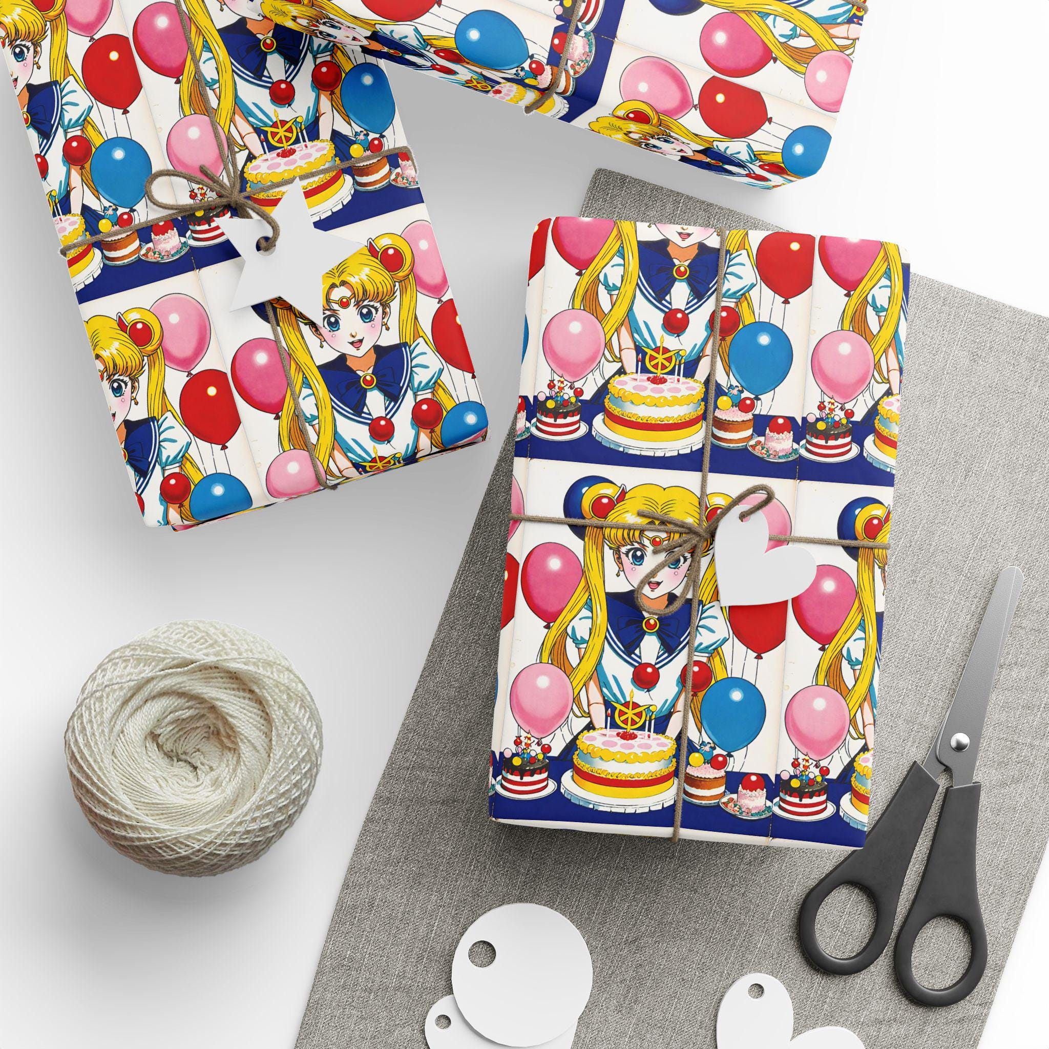 Wrapping Paper, Anime Girl Birthday Gift Wrap, Vintage Manga Decorations, Birthday Wrap Sheets, Anime Theme Party Supplies