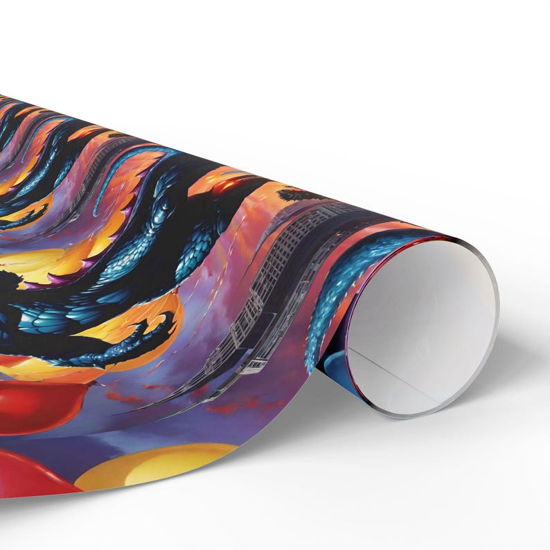 Godzilla Birthday Wrapping Paper, Custom Gift Wrap, Luxury Birthday Decoration, Unique Party Supplies, Kaiju Theme Decor, Personalized image 2