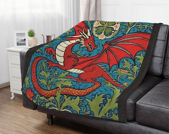 Coperta a forma di drago, decorazione per divano ispirata a una fiaba medievale - Idea regalo, arredamento per la casa, soggiorno, coperta accogliente, design unico