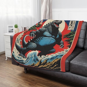 Coperta in microfibra, Godzilla Vintage Japanese Comic Book Art, regalo di compleanno di Godzilla, regalo divertente, arredamento per la casa, coperta accogliente
