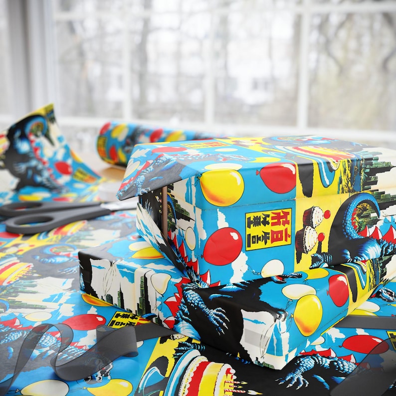 Wrapping Paper, Godzilla Birthday Party Gift Wrap, Japanese Comic Book Monster Art, Vintage Wrapping Paper, Birthday Gift Wrap, Unique Gift image 8