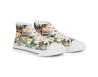 Retro Japanese Pom Anime High Top Sneakers | Cartoon Pop Art Pattern