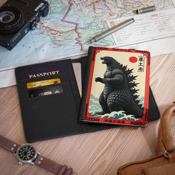 Vintage Godzilla Passport Cover, Travel Accessories, Unique Gifts, Halloween, Adventure Gear, Culture Enthusiast