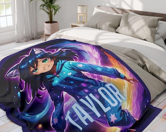 personalized Aphmau Fleece Blanket, Personalized Soft Anime Gamer Gift, Teen Christmas Gift, Custom Blanket, Video Game Art