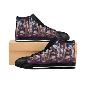 Jinx anime girl Womens High Top Shoes, Arcane Kicks, LOL shoes