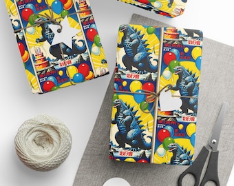 Wrapping Papers - Godzilla Birthday Gift Wrap, Decorations for Boy, Son, Dad - Unique Godzilla Art Design, Perfect for Birthday Celebrations