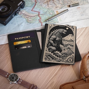 Vintage Godzilla Passport Cover | Travel Essentials, Unique Gift, Jetsetter Accessory, Anime Lover Must Have, Adventure Gear image 3