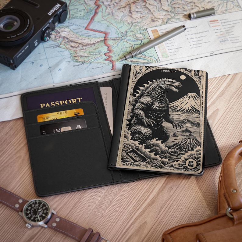 Vintage Godzilla Passport Cover | Travel Essentials, Unique Gift, Jetsetter Accessory, Anime Lover Must Have, Adventure Gear image 3