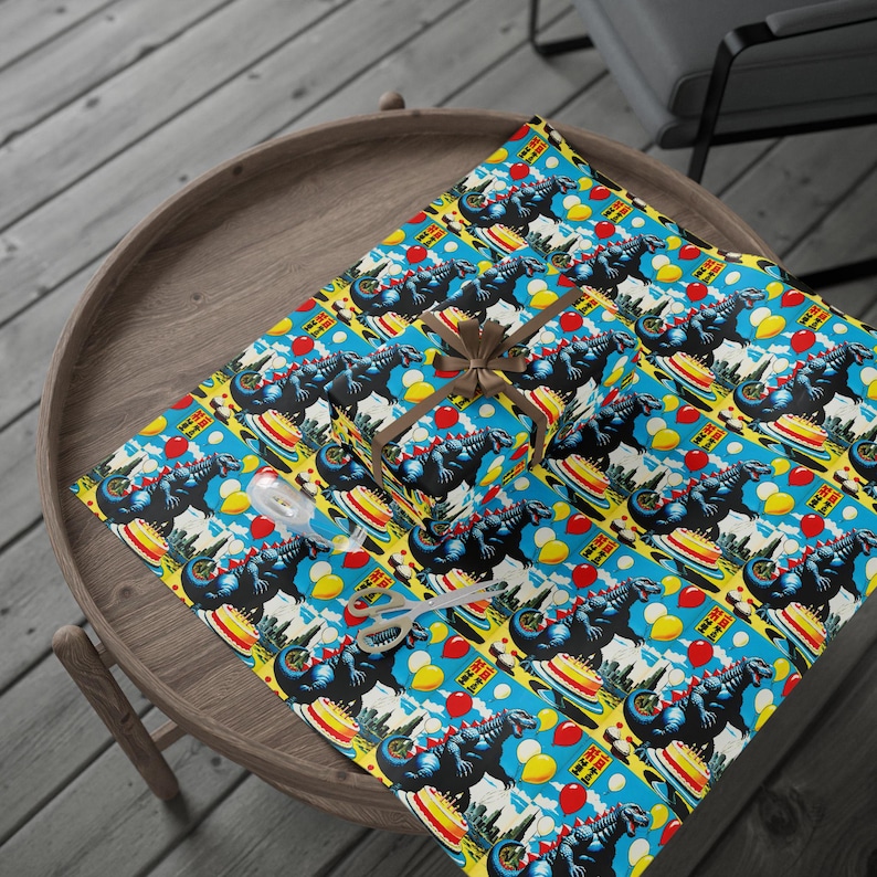 Wrapping Paper, Godzilla Birthday Party Gift Wrap, Japanese Comic Book Monster Art, Vintage Wrapping Paper, Birthday Gift Wrap, Unique Gift image 3