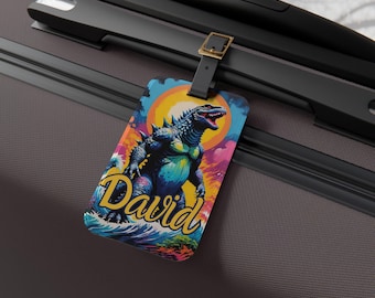 Etiqueta de equipaje personalizada de Godzilla, regalo de viaje personalizado, etiqueta de nombre personalizada, regalo para amantes de los monstruos, accesorio para fanáticos del cine, identificador de equipaje único