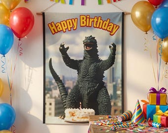 Godzilla Happy Birthday banner, Fun Birthday party decorations 26 in x 36 in