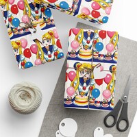 Wrapping Paper, Anime Girl Birthday Gift Wrap, Vintage Manga Decorations, Birthday Wrap Sheets, Anime Theme Party Supplies