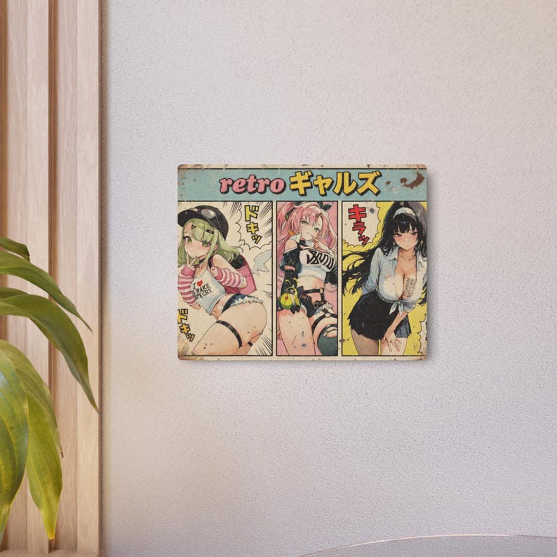 Retro Anime Girls Metal Sign | Vintage Manga Panel Wall Art image 5