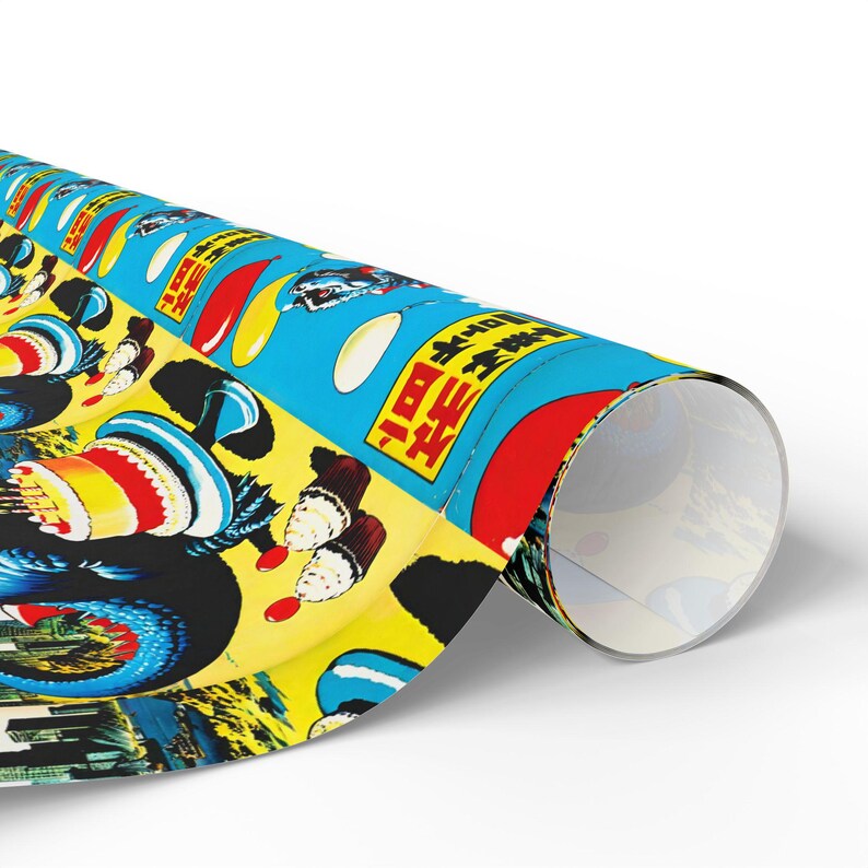 Wrapping Paper, Godzilla Birthday Party Gift Wrap, Japanese Comic Book Monster Art, Vintage Wrapping Paper, Birthday Gift Wrap, Unique Gift image 2