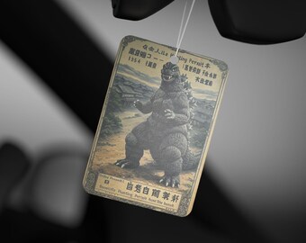 Vintage Godzilla Hunting Permit Car Air Freshener, Japanese Kaiju