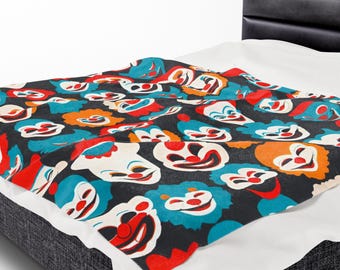 Velveteen Plush Blanket, Creepy Clown Throw, Circus Decor, Vintage Clown Art, Clown Birthday Gift, Clown Lover Gift, Halloween Blanket,