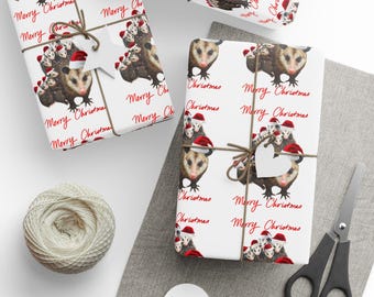 Christmas Possum Wrapping Papers, Cute Critter Gift Wrap for Holidays, Opossum Gift Wrap, Animal Gift Wrap, Unique Wrapping Paper