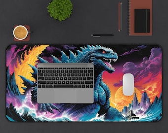 Godzilla Kaiju Desk Mat | Monster Mouse Pad | Japanese Art Deskmat | Electric Godzilla Gift, Gaming Work Mat, NYC Inspired Office Decor,