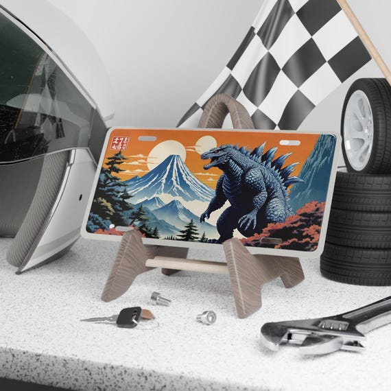 Vanity Plate, Vintage Godzilla Art, Comic Book Gift, New Driver, Student Driver, Car Accessories, Godzilla Birthday