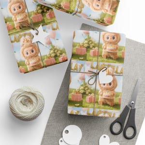 Wrapping Papers, Cute Anime Monster Gift Wrap for Birthdays, Vintage Design for Her, Unique Birthday Wrapping Paper, Girl&#39;s Birthday