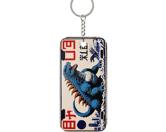 Godzilla Japanese License Plate Keychain Double-Sided Keychain Charm