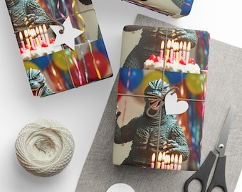 Godzilla Birthday Cake Wrapping Paper | Party Balloons Pattern