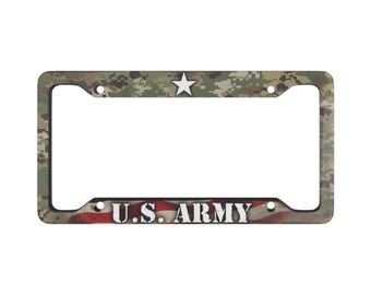 U.S. Army Camo Flag License Plate Frame | Army Veteran Car Accessory