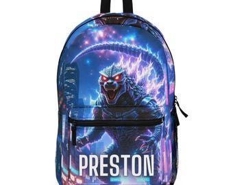 Personalized Godzilla Backpack for Kids | Custom Name Neon Monster School Bag
