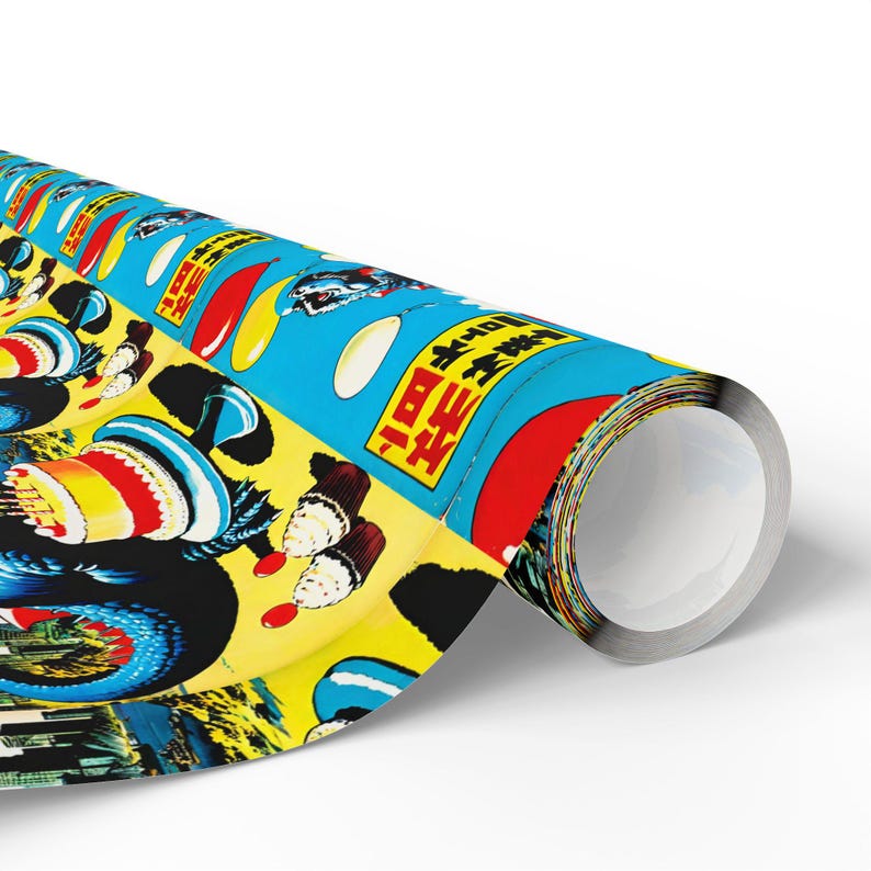 Wrapping Paper, Godzilla Birthday Party Gift Wrap, Japanese Comic Book Monster Art, Vintage Wrapping Paper, Birthday Gift Wrap, Unique Gift image 5